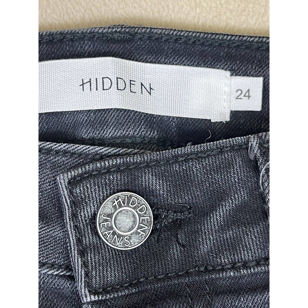 Hidden Happi Crop Flare Jeans Womens 24 Black Button Fly Pockets NWT - Picture 8 of 14